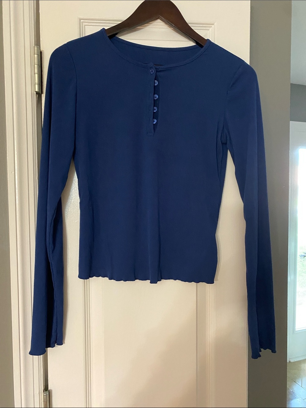 SHEIN Navy Button-Front Long Sleeve Top
